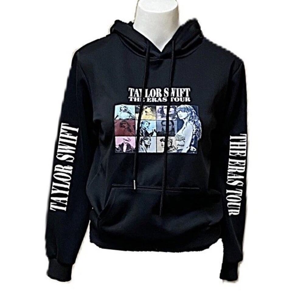 TAYLOR SWIFT ERAS TOUR Kids’ Black Hoodie Sweatshirt- Size 9-10Y 140 Spellout